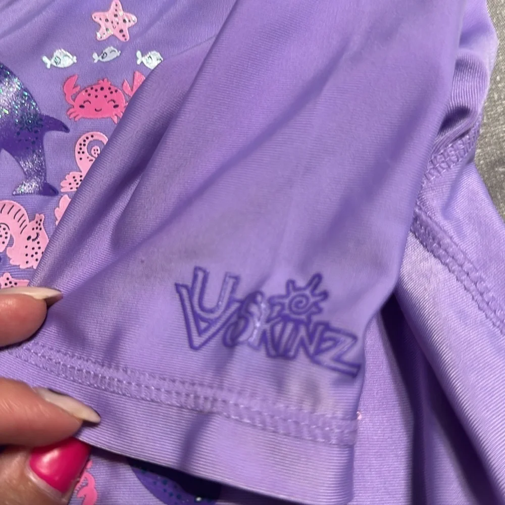 UV Skinz UPF 50 Purple Ocean Swim Shirt Rashguard Size 4T Seahorses